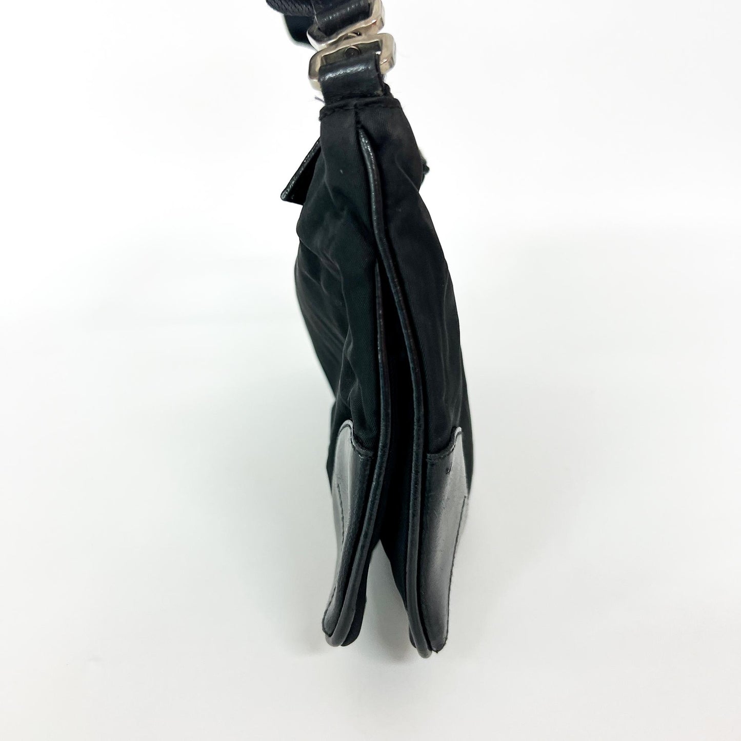Prada Tessuto Nylon Leather Corner Shoulder Bag Black