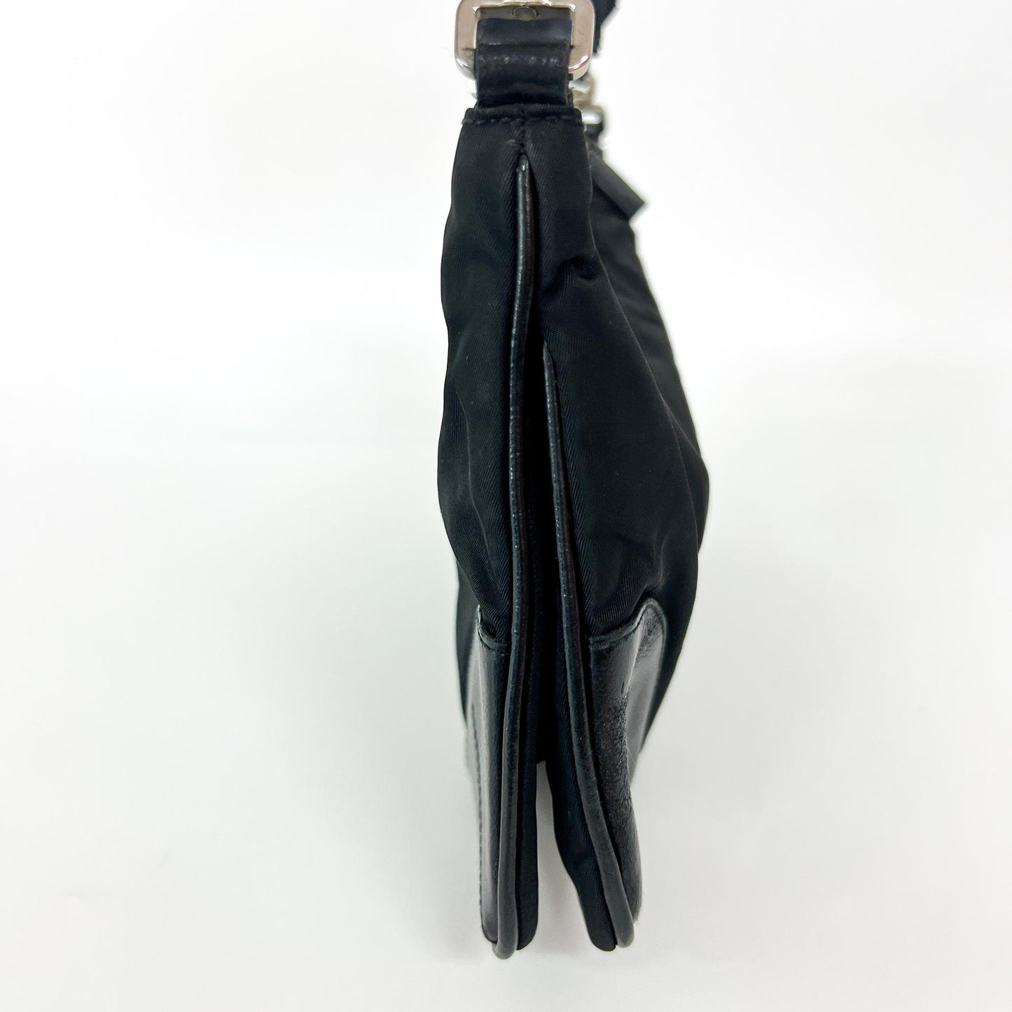 Prada Tessuto Nylon Leather Corner Shoulder Bag Black