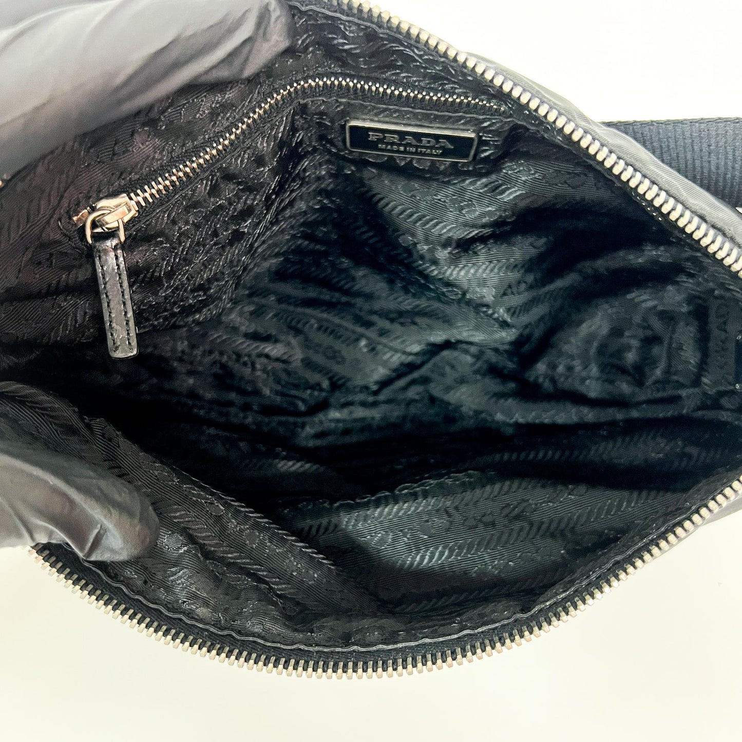 Prada Tessuto Nylon Leather Corner Shoulder Bag Black