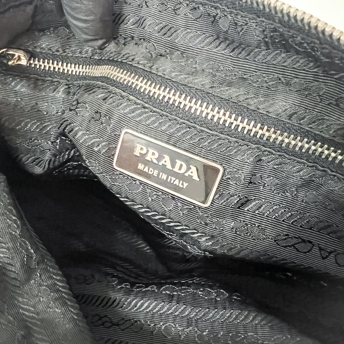 Prada Tessuto Nylon Leather Corner Shoulder Bag Black