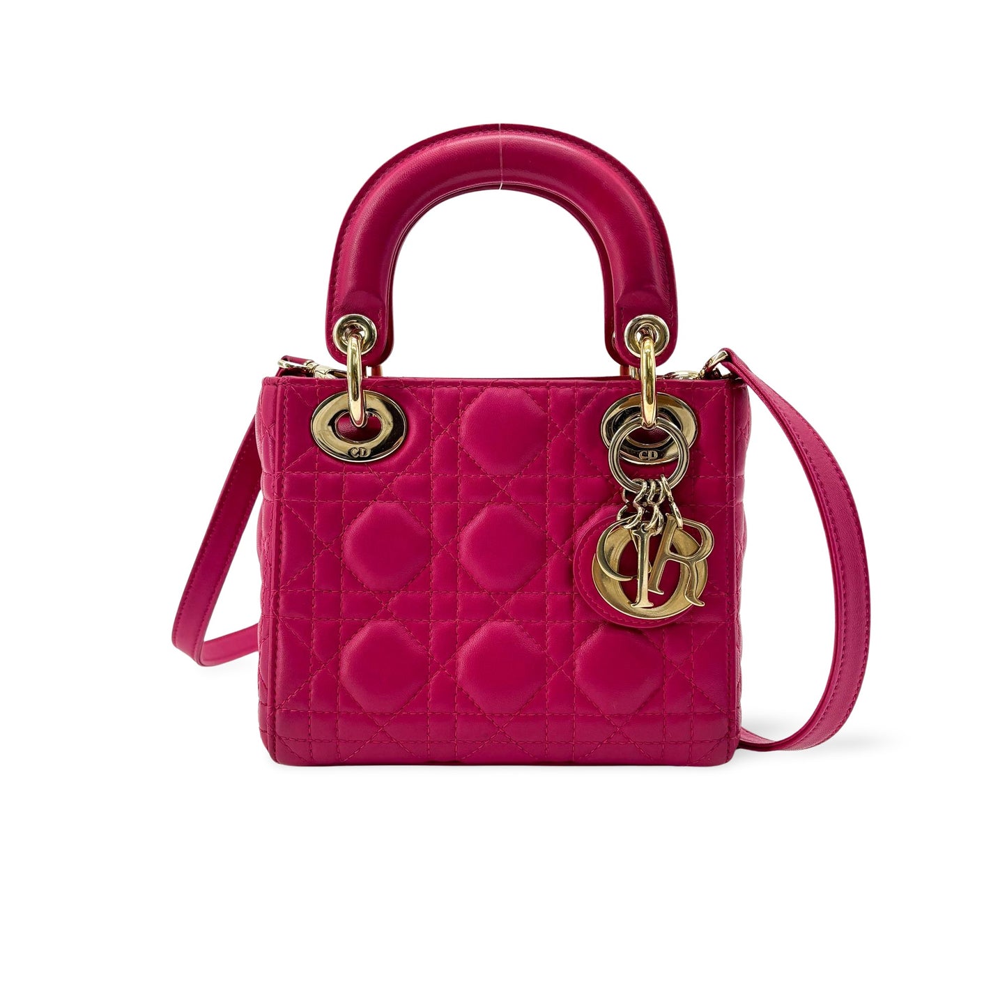 Sac Dior Lady Dior Mini Cuir d'Agneau Rose Fuchsia Métal Doré