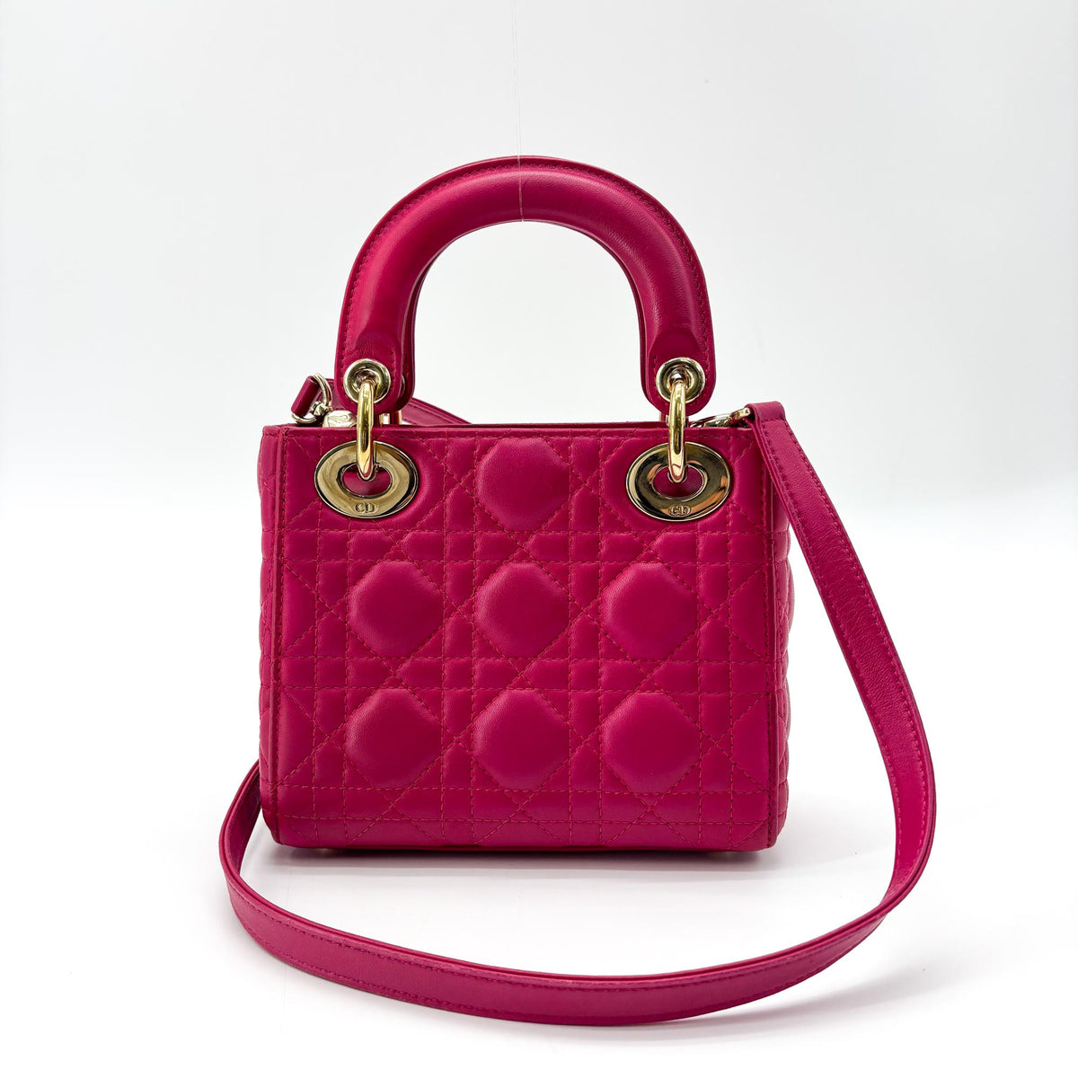 Sac Dior Lady Dior Mini Cuir d'Agneau Rose Fuchsia Métal Doré