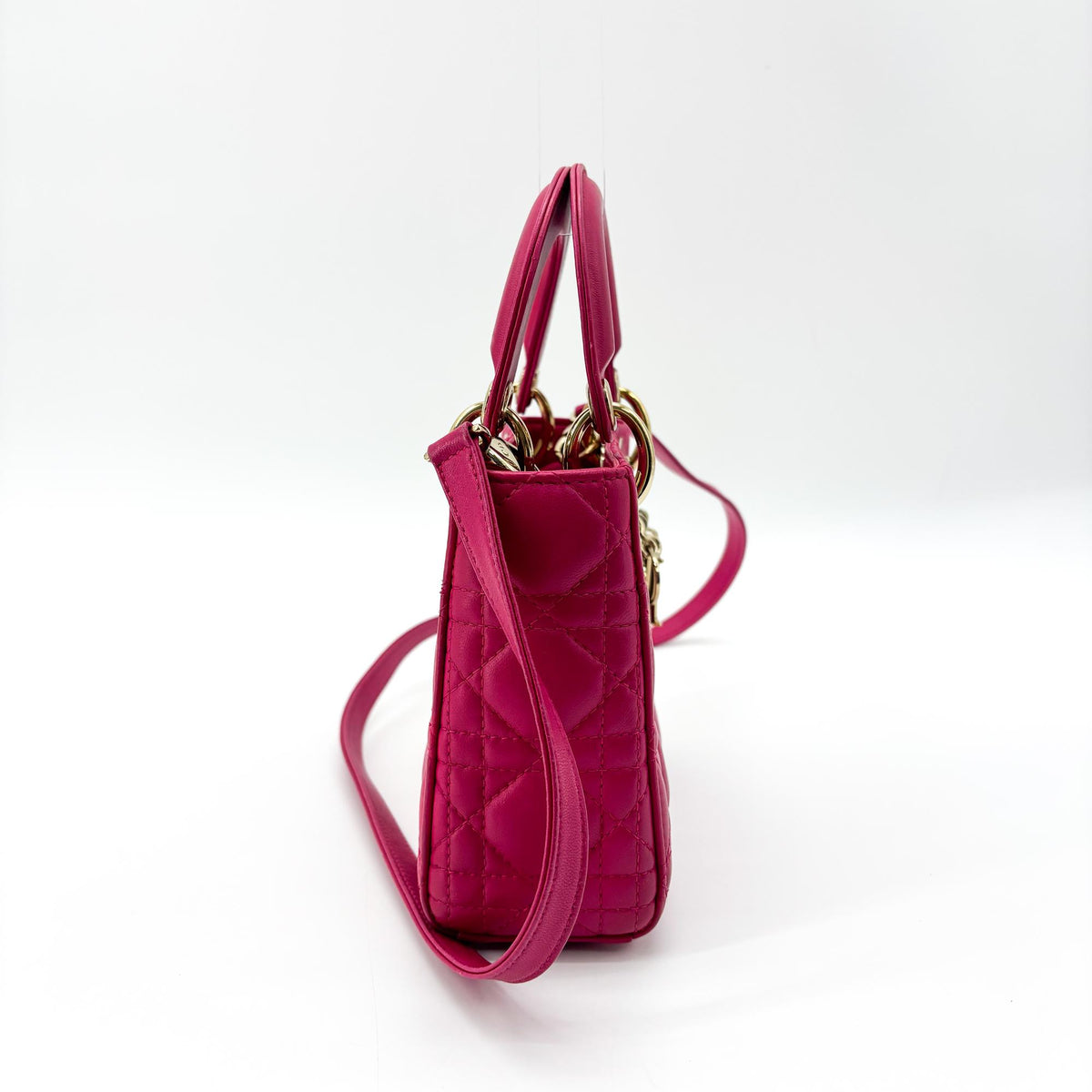 Sac Dior Lady Dior Mini Cuir d'Agneau Rose Fuchsia Métal Doré