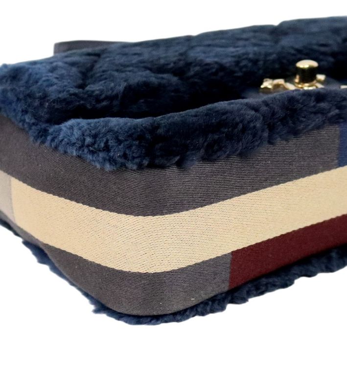 Chanel Navy Shearling Chain Shoulder Bag