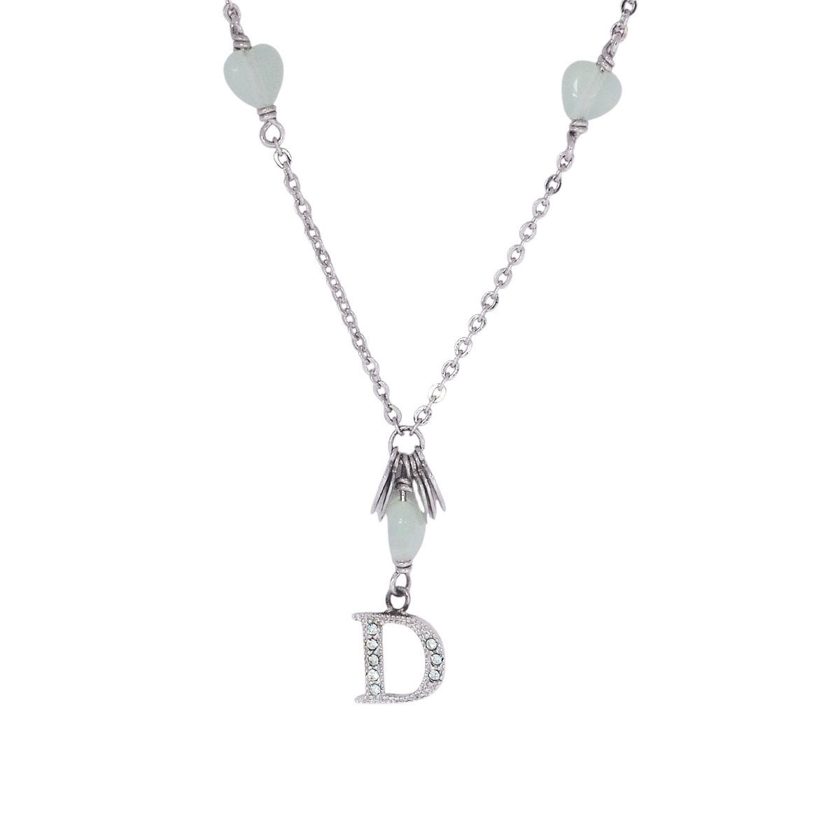 Dior D22337 Rhinestone D & Spade Charm Necklace