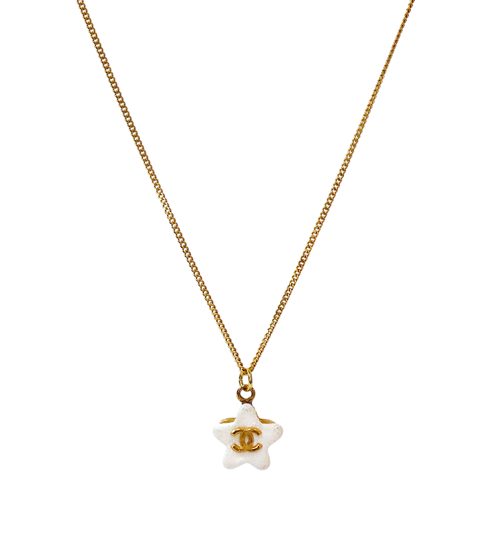 Chanel White Star CC Gold Necklace