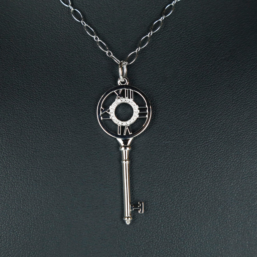 Ann Co. Atlas Diamond Key Pendant White Gold Necklace