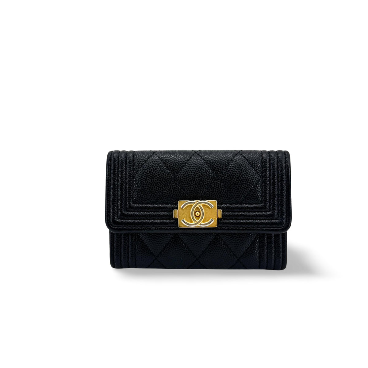 Chanel Boy Chanel Flap Card Holder Caviar Gold Hardware Black
