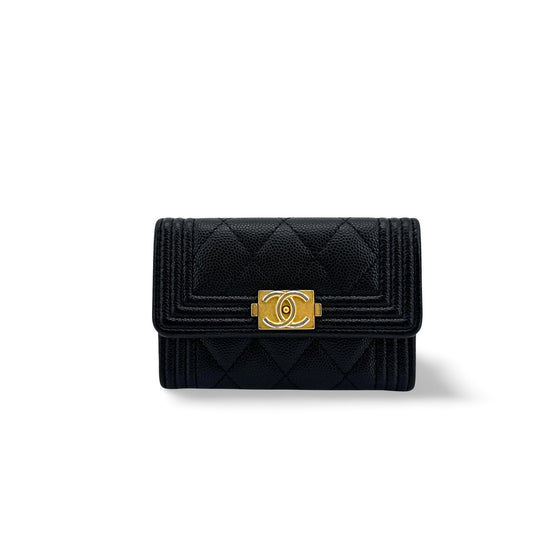 Chanel Boy Chanel Flap Card Holder Caviar Gold Hardware Black
