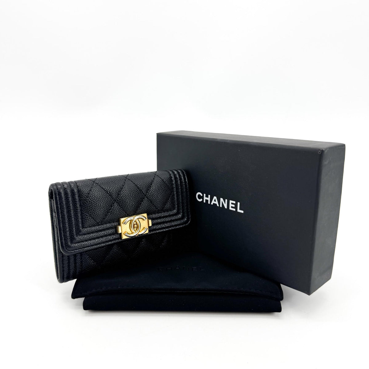 Chanel Boy Chanel Flap Card Holder Caviar Gold Hardware Black