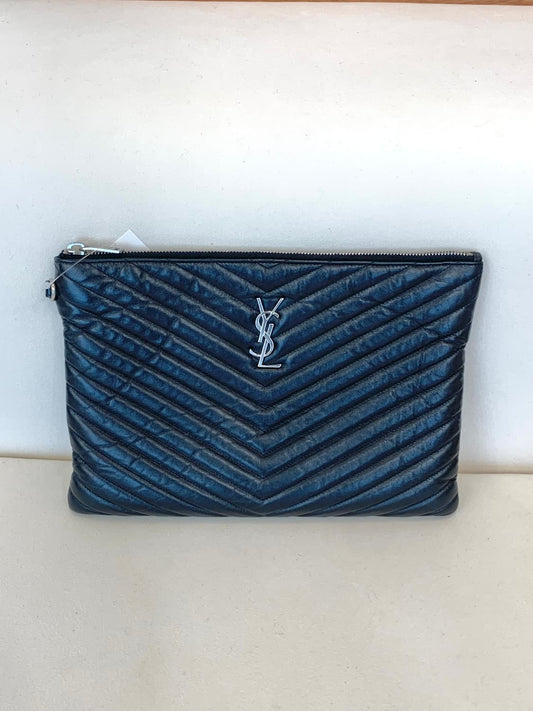 Yves Saint Laurent Matelassé silver clutch