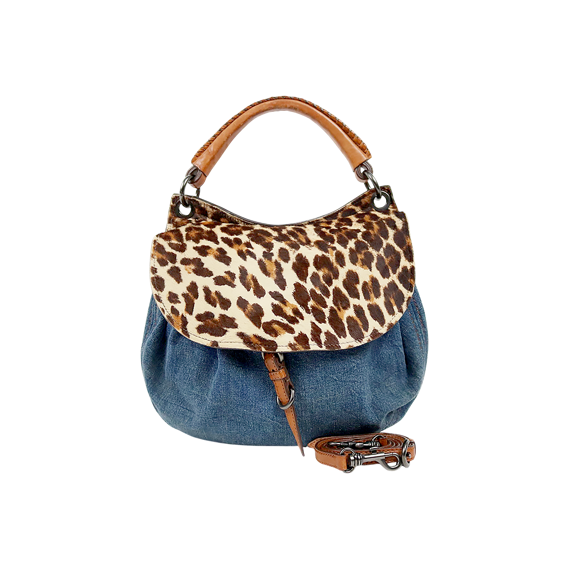 Miu Miu Denim Leopard 2-Way Bag