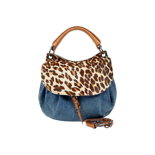 Miu Miu Denim Leopard 2-Way Bag