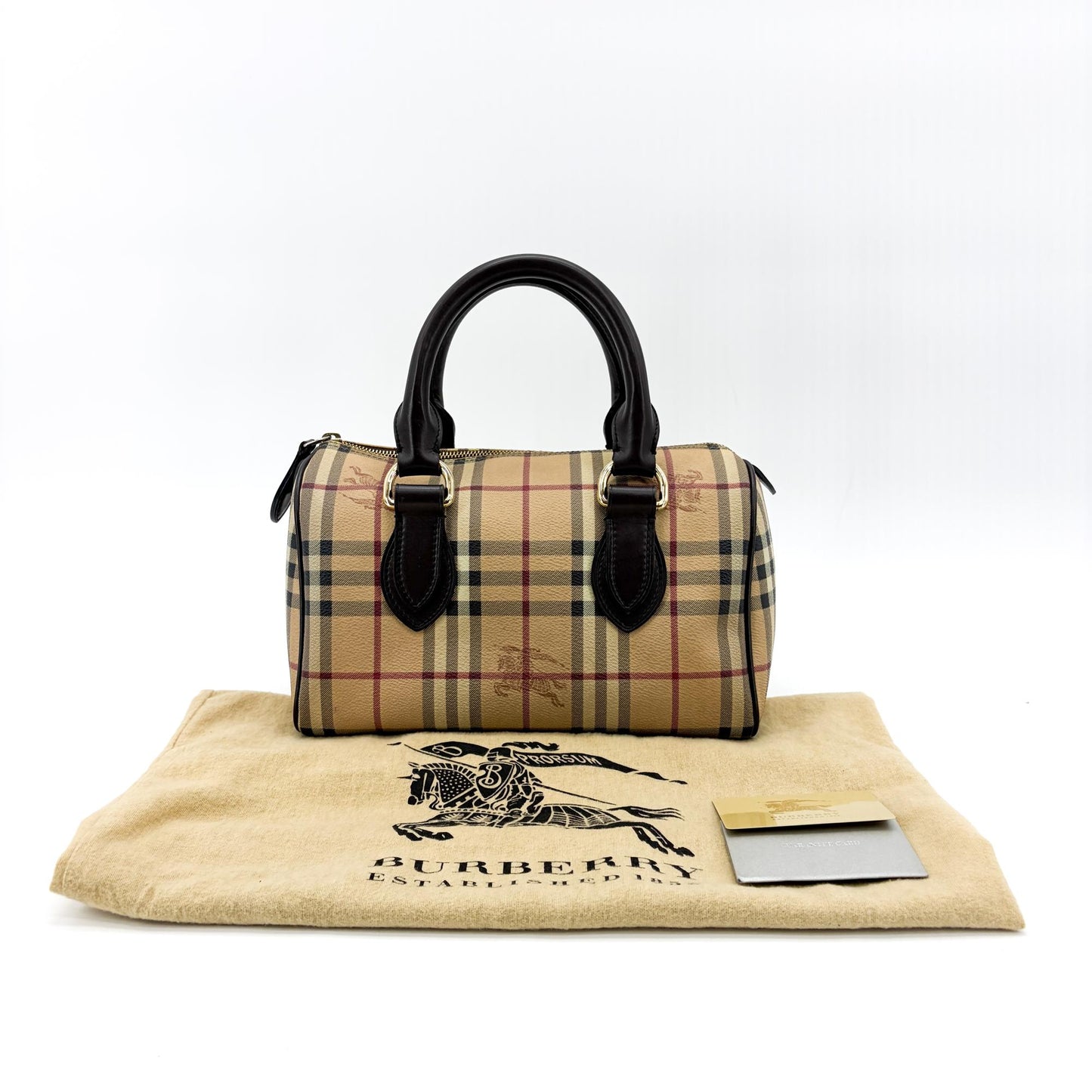 Burberry Haymarket Check Mini Boston Bag Brown