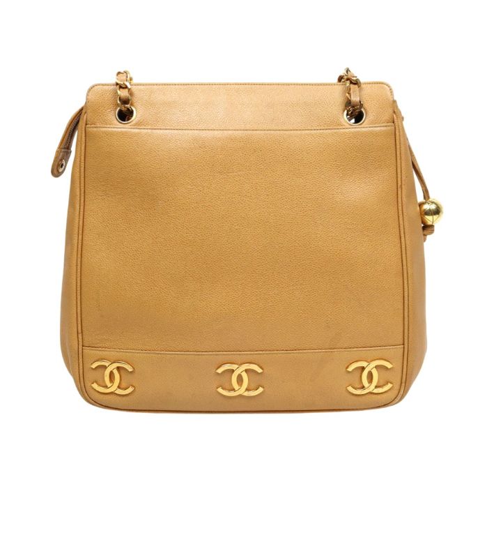 Chanel Beige Caviar Triple CC Chain Shoulder Bag