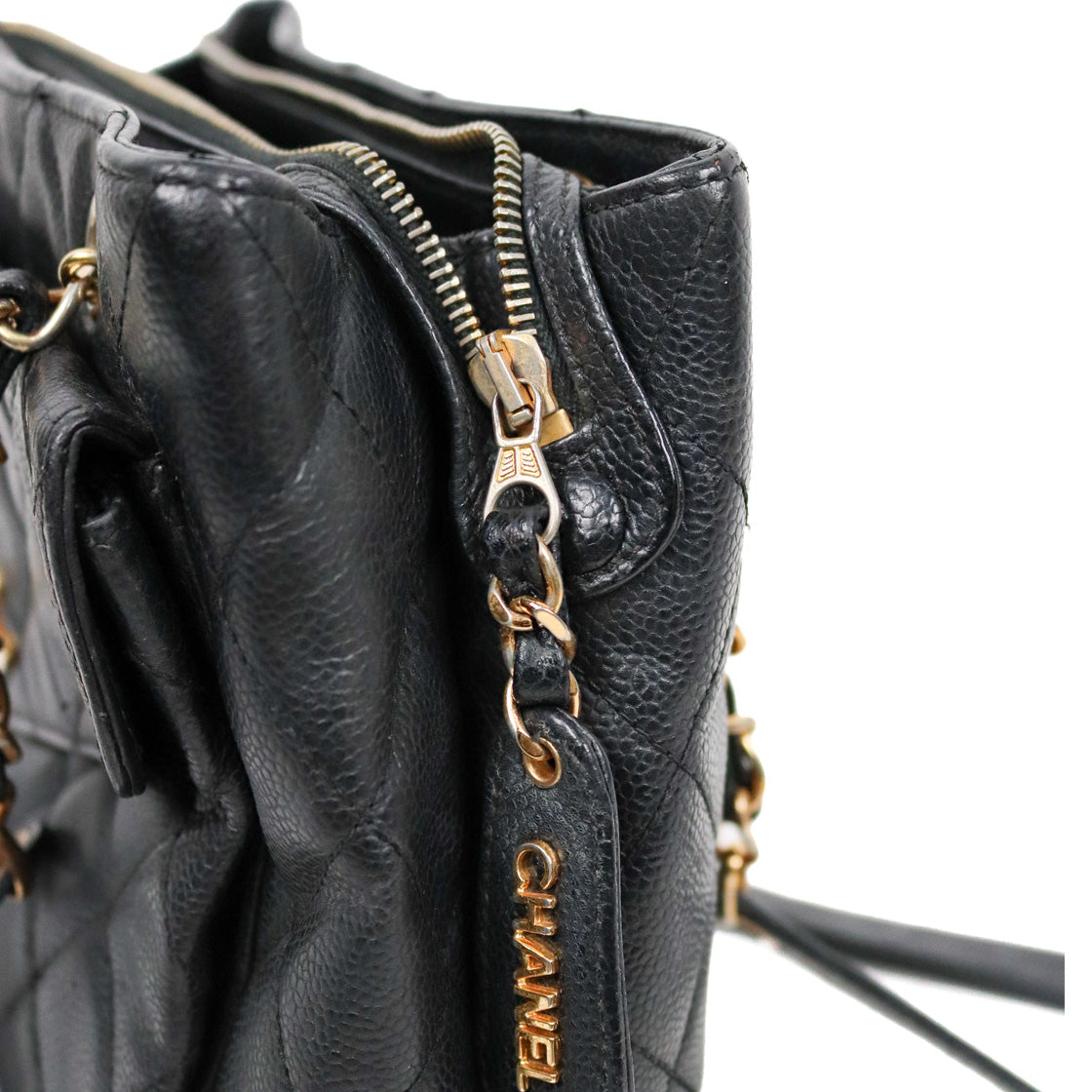 Chanel Black Caviar Quilted CC Pocket Shoulder Bag