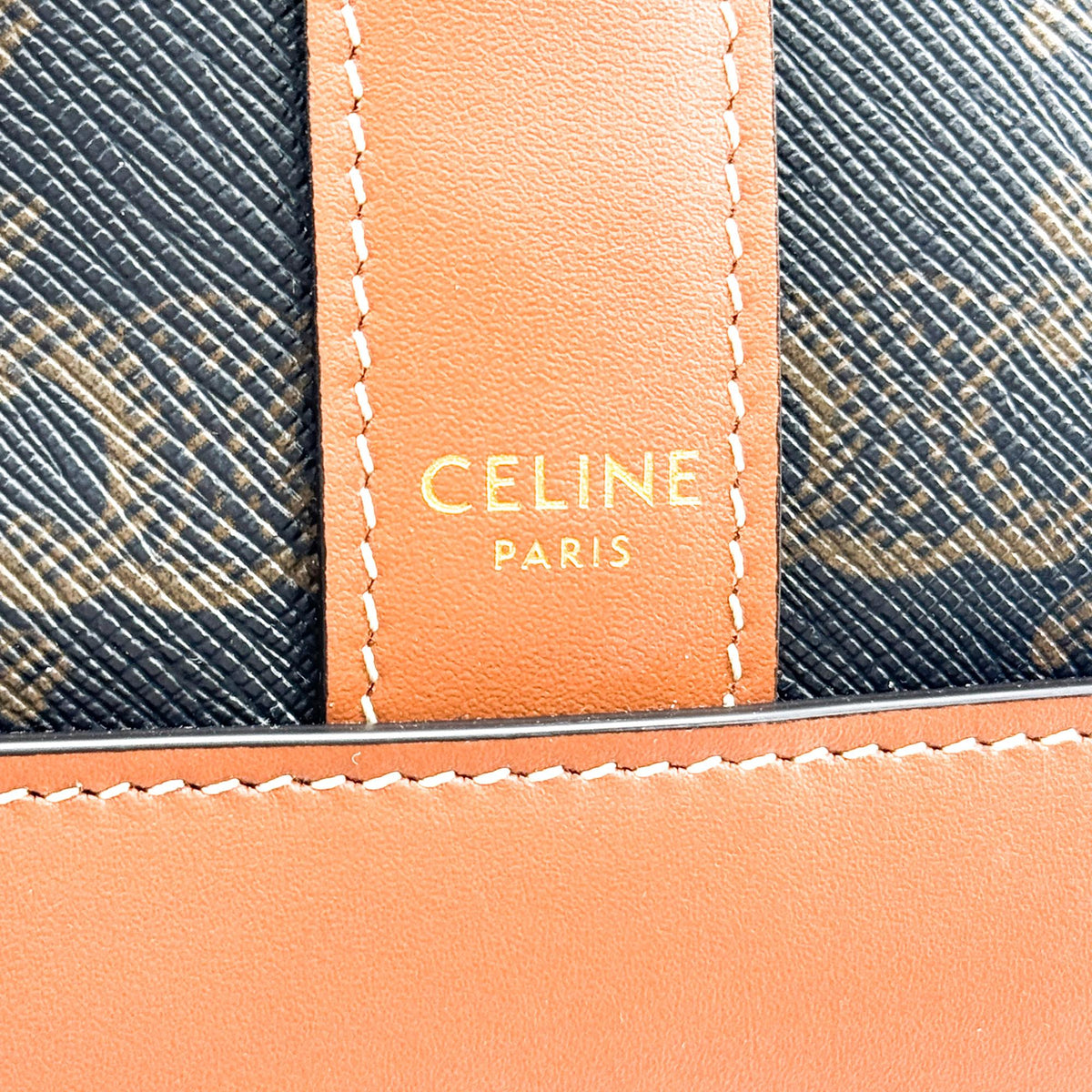 Celine Triomphe Canvas Medium Bucket Bag Tan