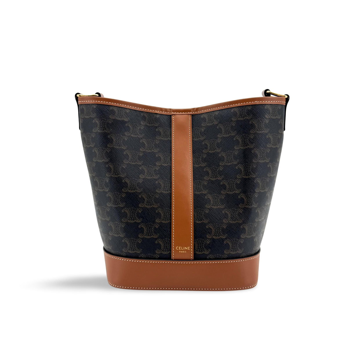 Celine Triomphe Canvas Medium Bucket Bag Tan