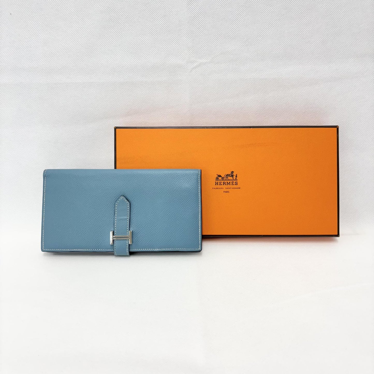 Hermès Beane Long Wallet Epsom & Palladium Hardware Blue France P Stamp