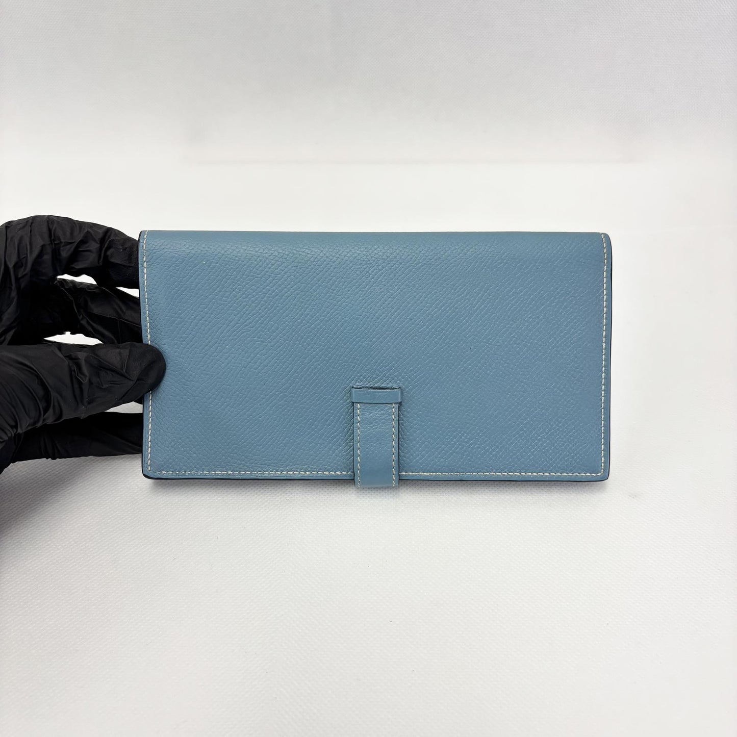 Hermès Beane Long Wallet Epsom & Palladium Hardware Blue France P Stamp