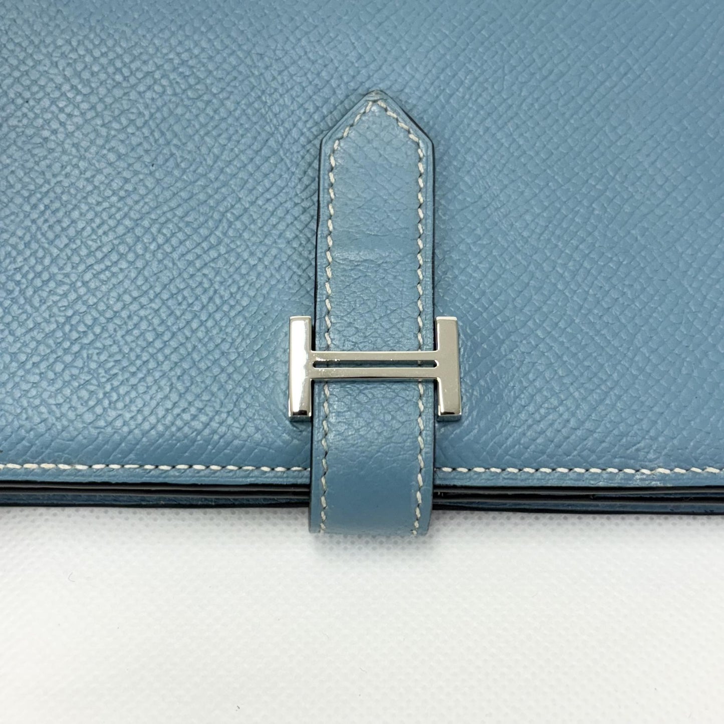 Hermès Beane Long Wallet Epsom & Palladium Hardware Blue France P Stamp