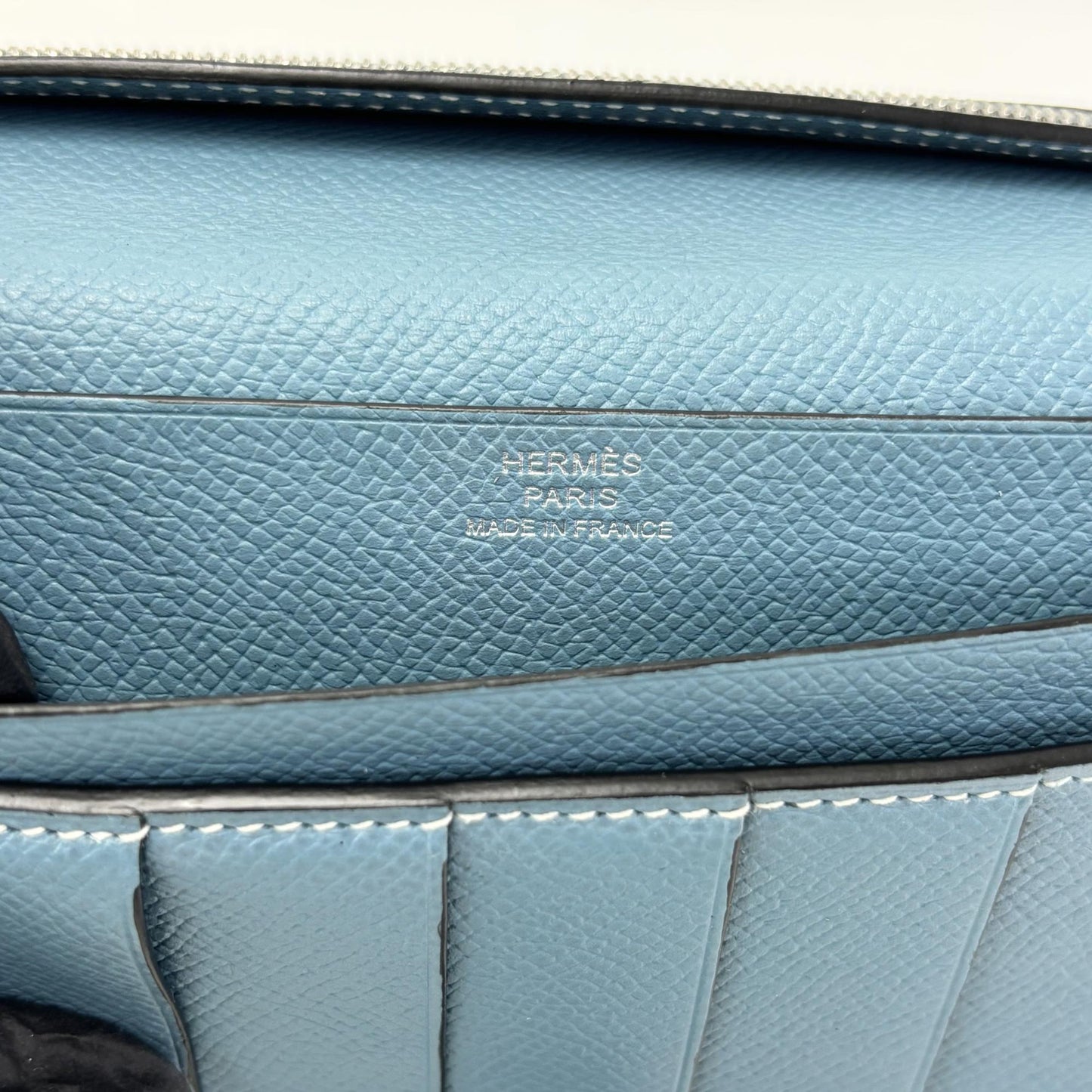 Hermès Beane Long Wallet Epsom & Palladium Hardware Blue France P Stamp