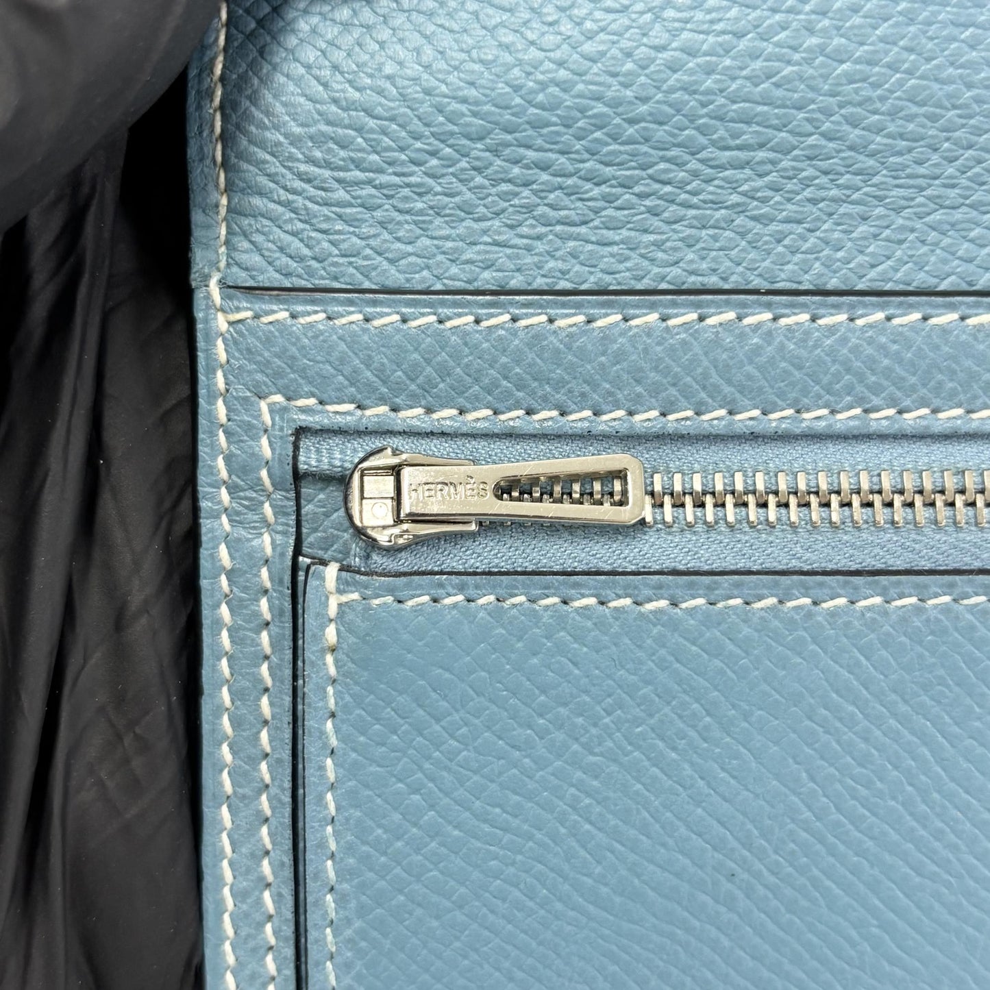 Hermès Beane Long Wallet Epsom & Palladium Hardware Blue France P Stamp