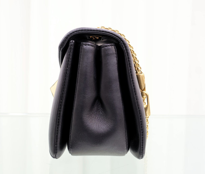 Napa Leather One Stud Chain Shoulder Bag Black