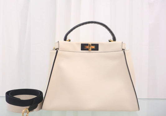 Peekaboo FF Medium White Iconic Shoulder Tote Bag 8BN290
