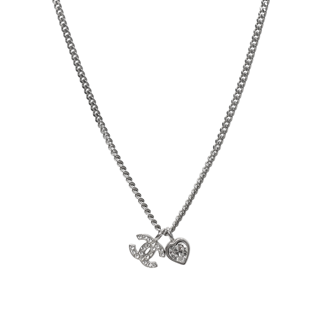 Chanel Cubic Heart CC Silver Necklace
