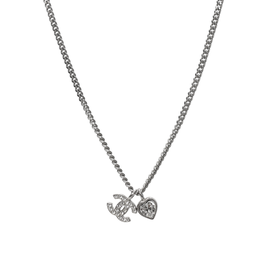 Chanel Cubic Heart CC Silver Necklace