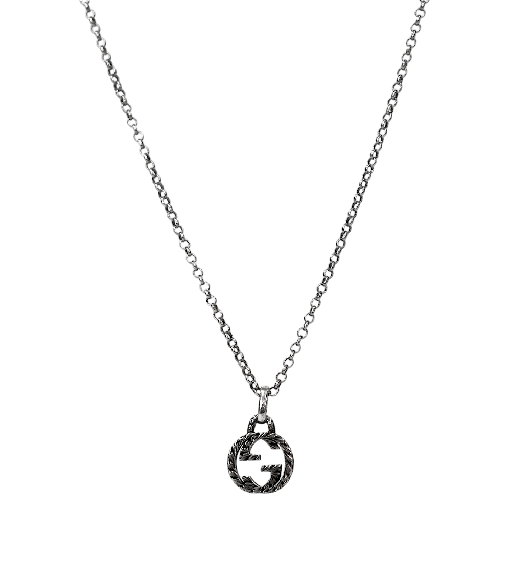 Gucci Black Interlocking G Silver Necklace