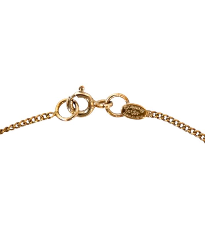 Chanel Pink Heart CC Gold Necklace