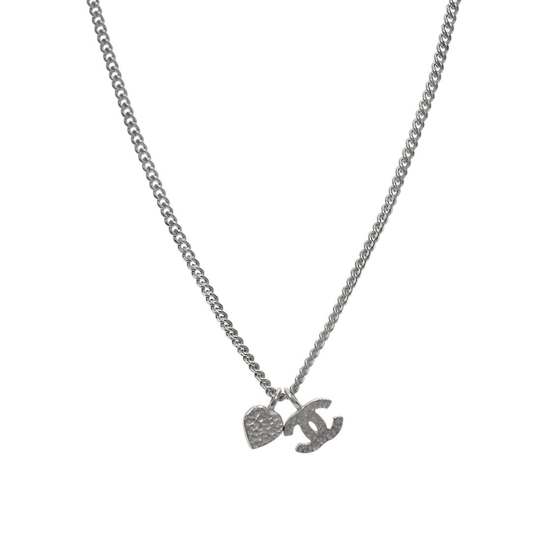 Chanel Cubic Heart CC Silver Necklace