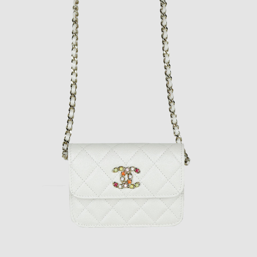 Beads CC Caviar Chain Wallet Crossbody Bag