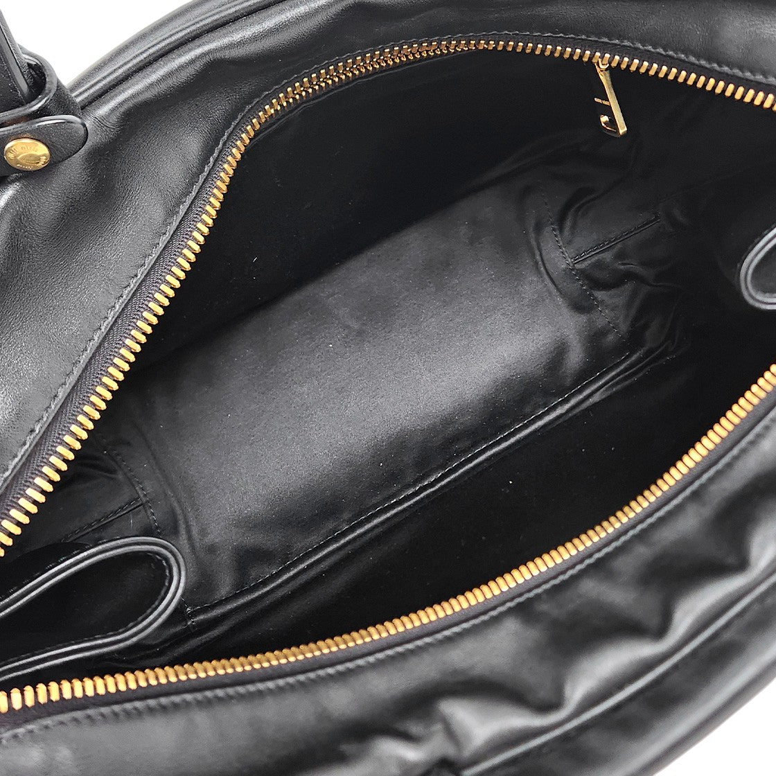 Miu Miu Black Lambskin Embossed Logo Bowling Bag