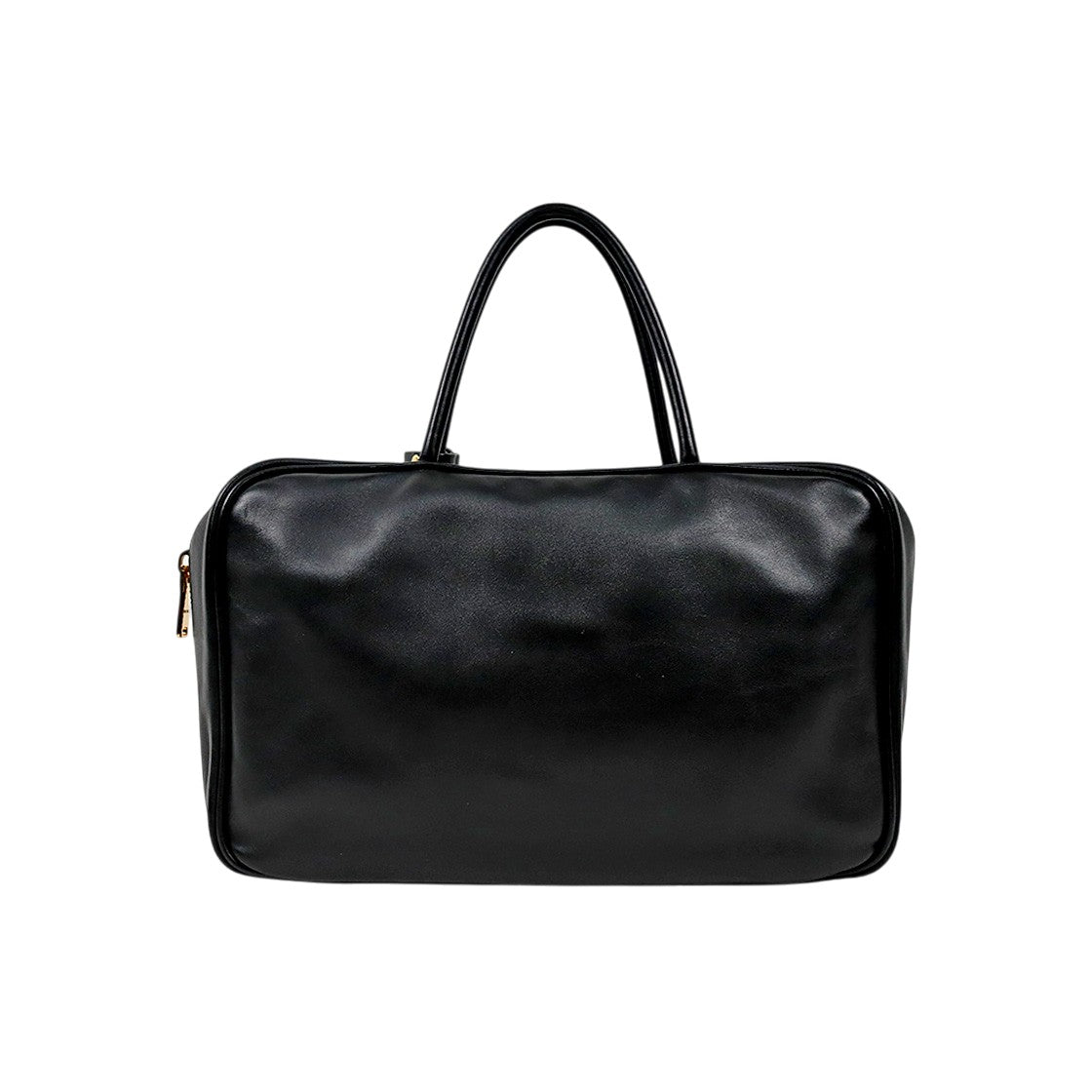Miu Miu Black Lambskin Embossed Logo Bowling Bag