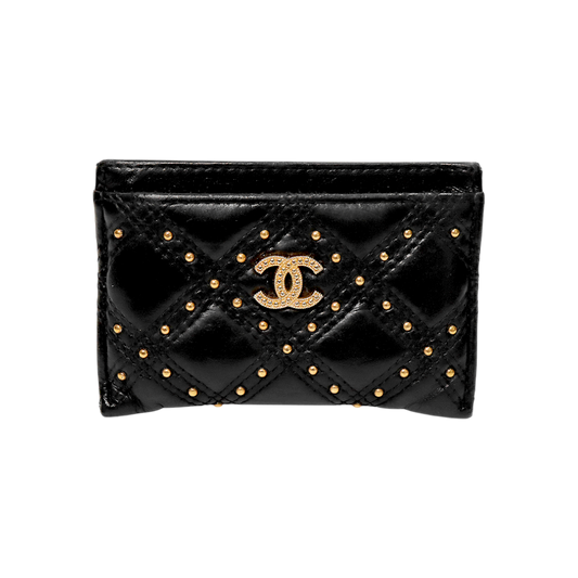Chanel Black Stud Card Holder Wallet