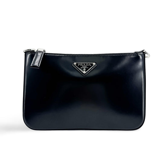 Prada Brushed Leather Mini Crossbody Bag Black
