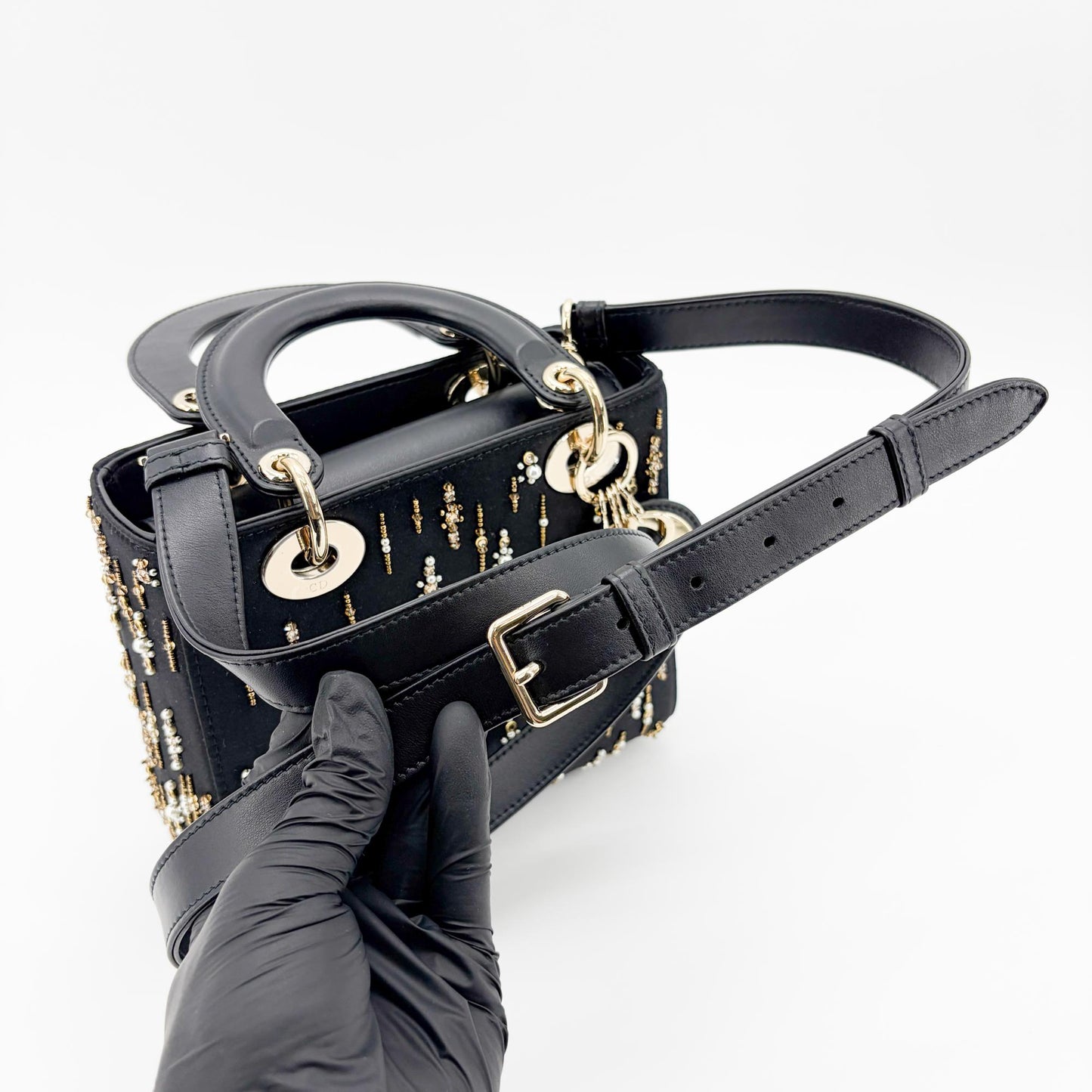 Dior Mini Lady Dior Bag in black satin and bead embroidery
