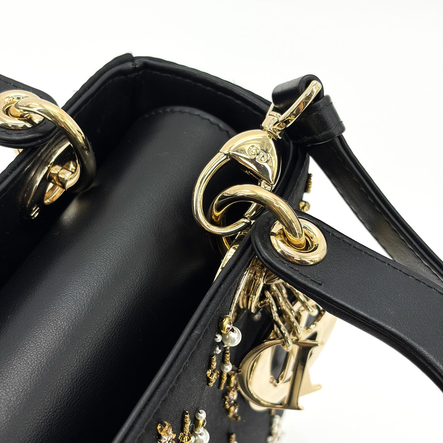 Dior Mini Lady Dior Bag in black satin and bead embroidery