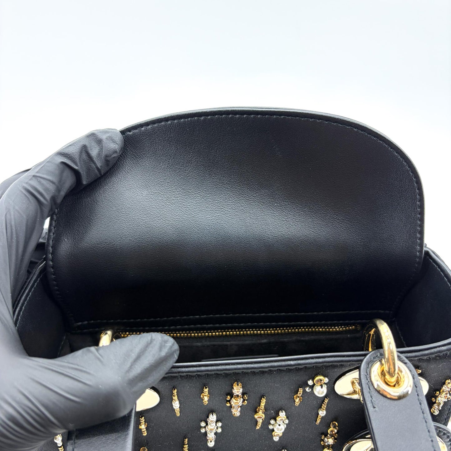 Dior Mini Lady Dior Bag in black satin and bead embroidery
