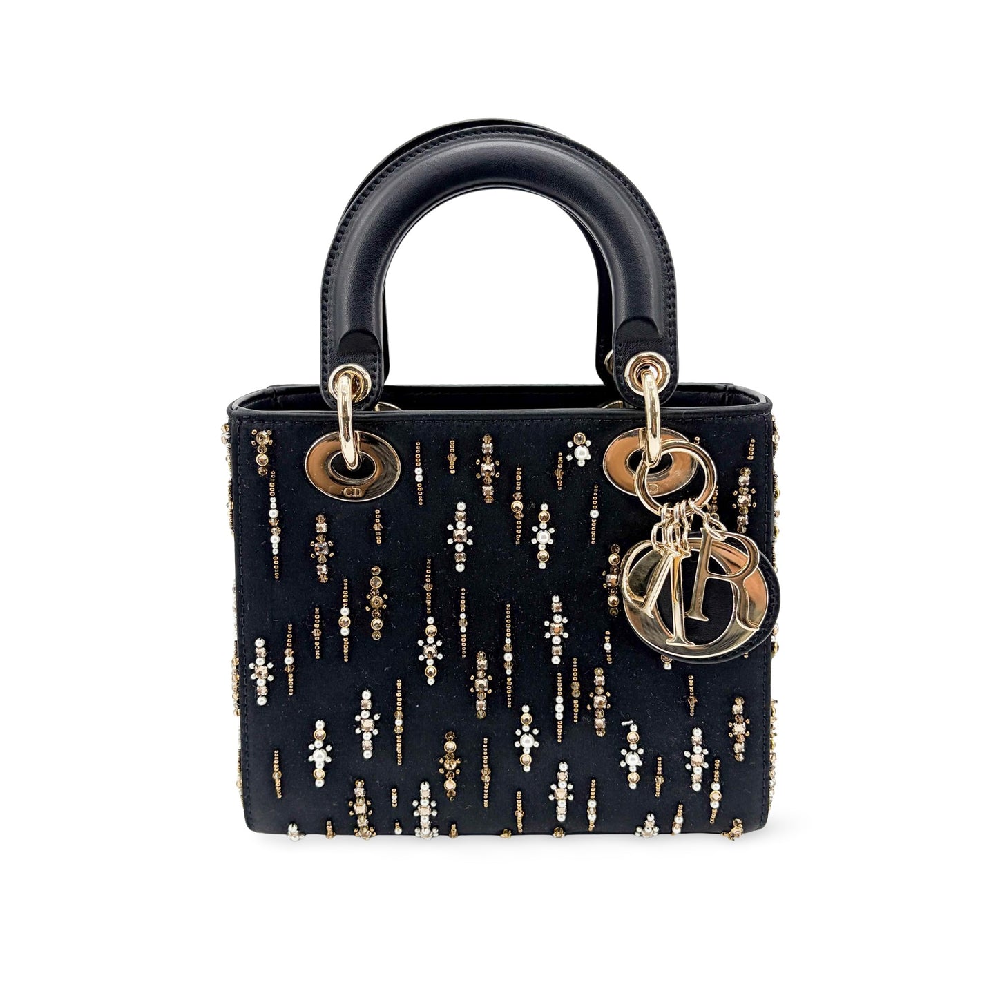 Dior Mini Lady Dior Bag in black satin and bead embroidery