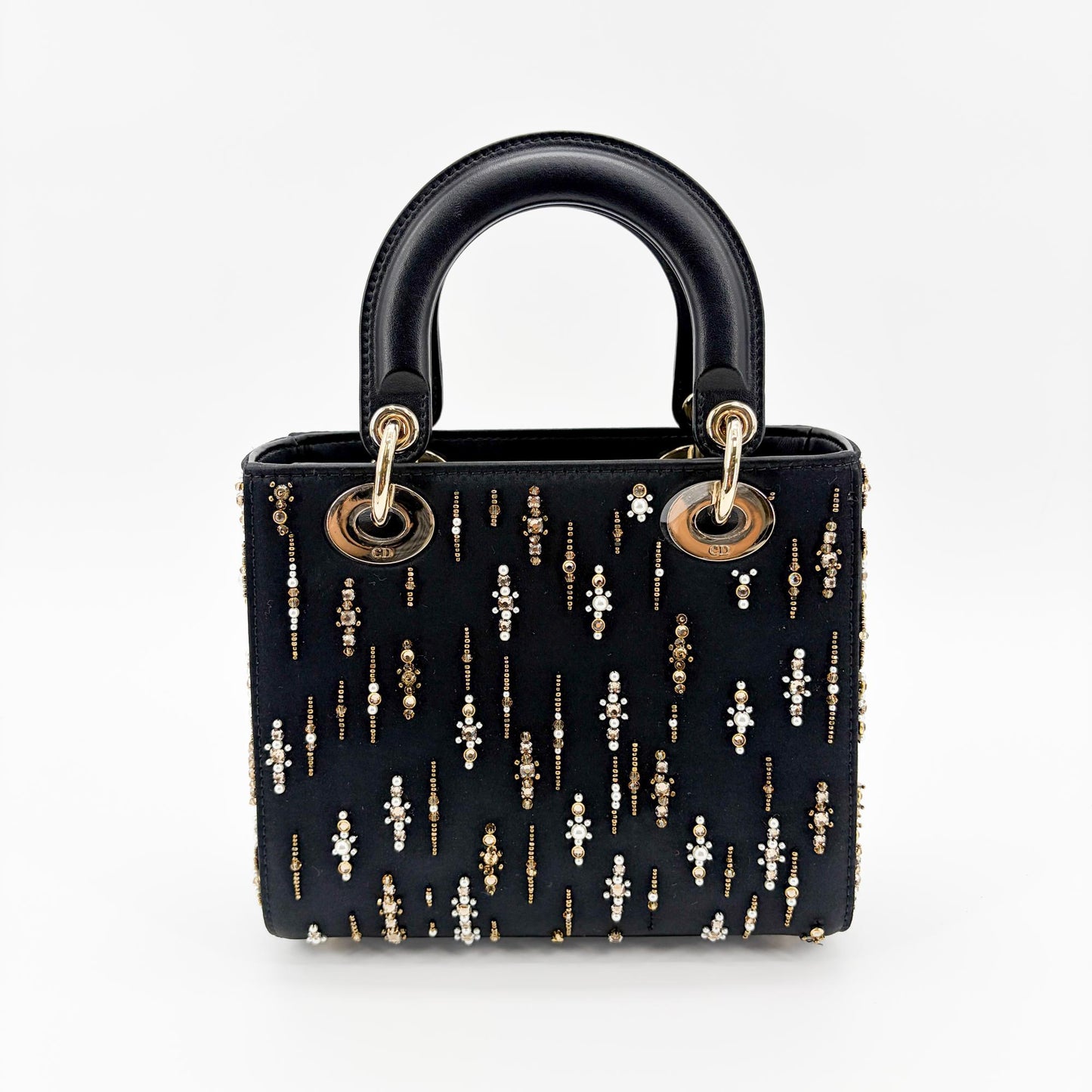 Dior Mini Lady Dior Bag in black satin and bead embroidery