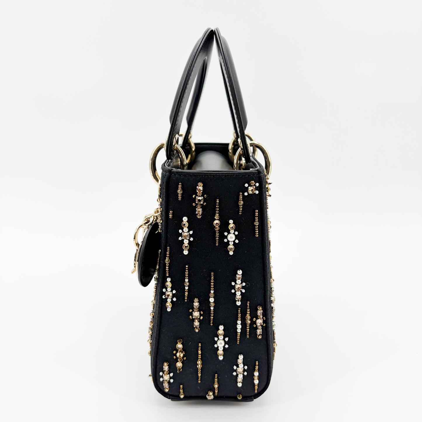 Dior Mini Lady Dior Bag in black satin and bead embroidery