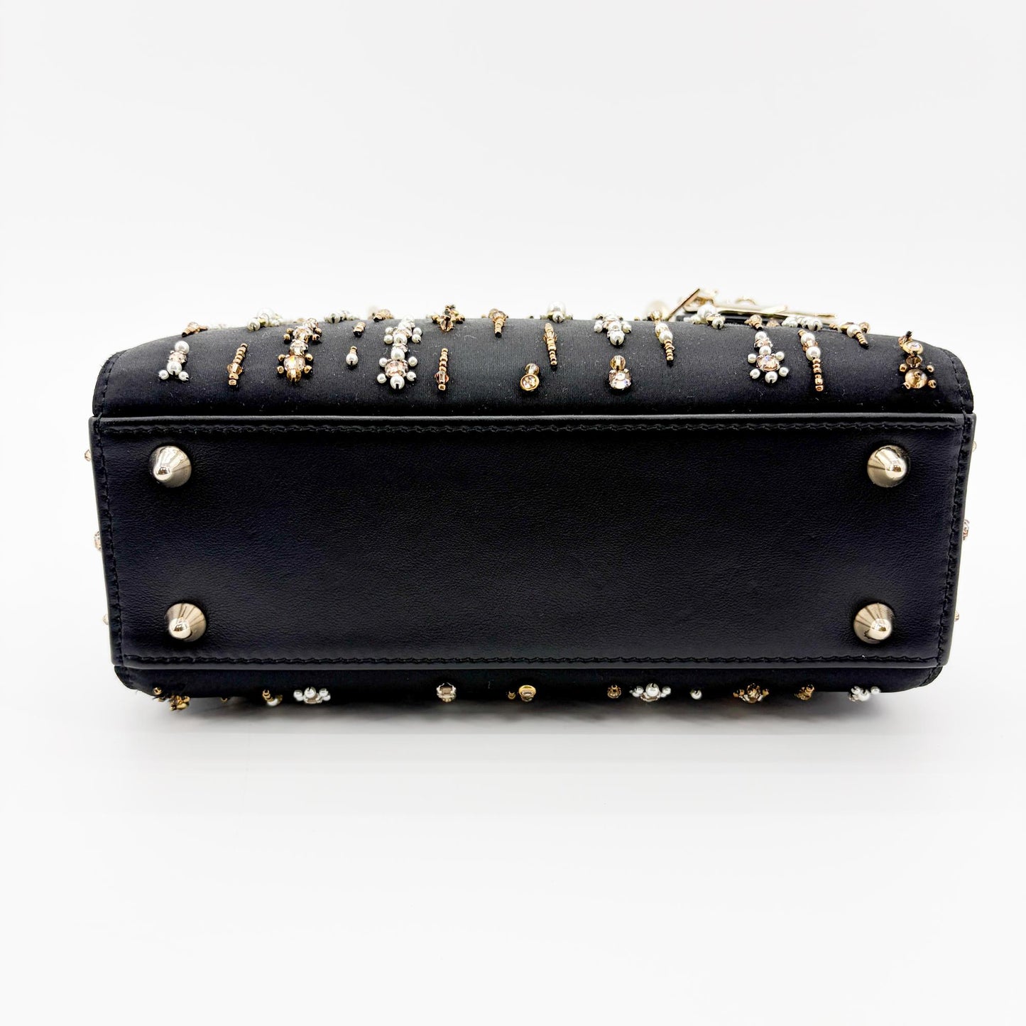 Dior Mini Lady Dior Bag in black satin and bead embroidery