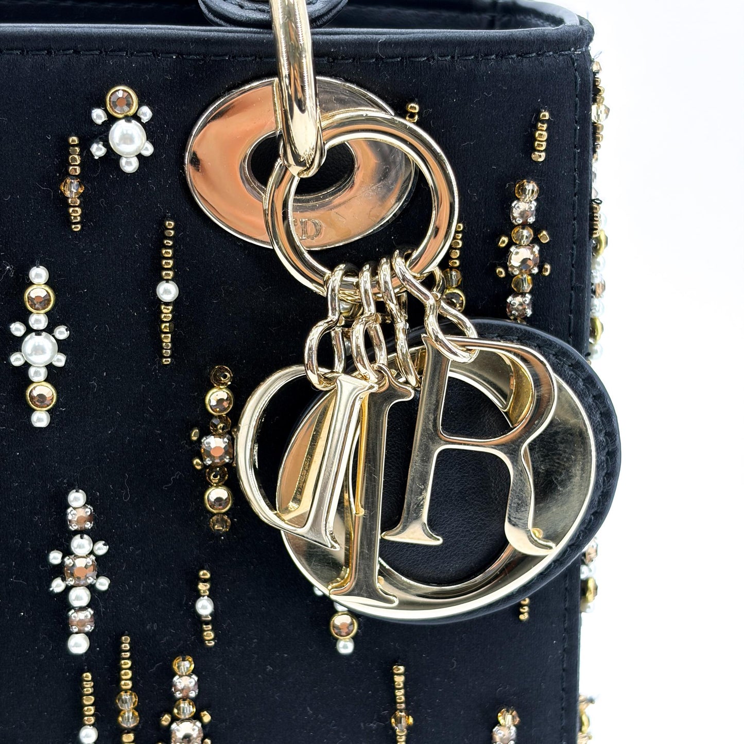 Dior Mini Lady Dior Bag in black satin and bead embroidery