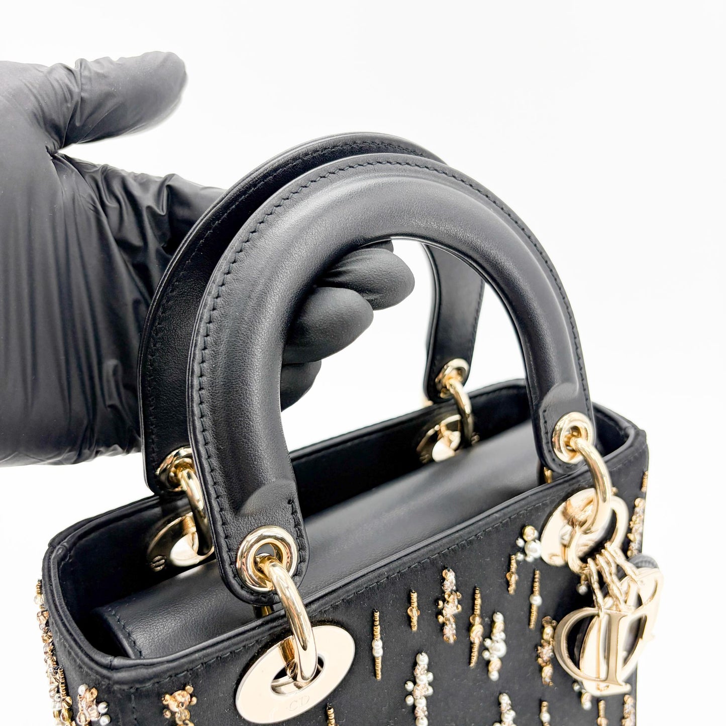 Dior Mini Lady Dior Bag in black satin and bead embroidery