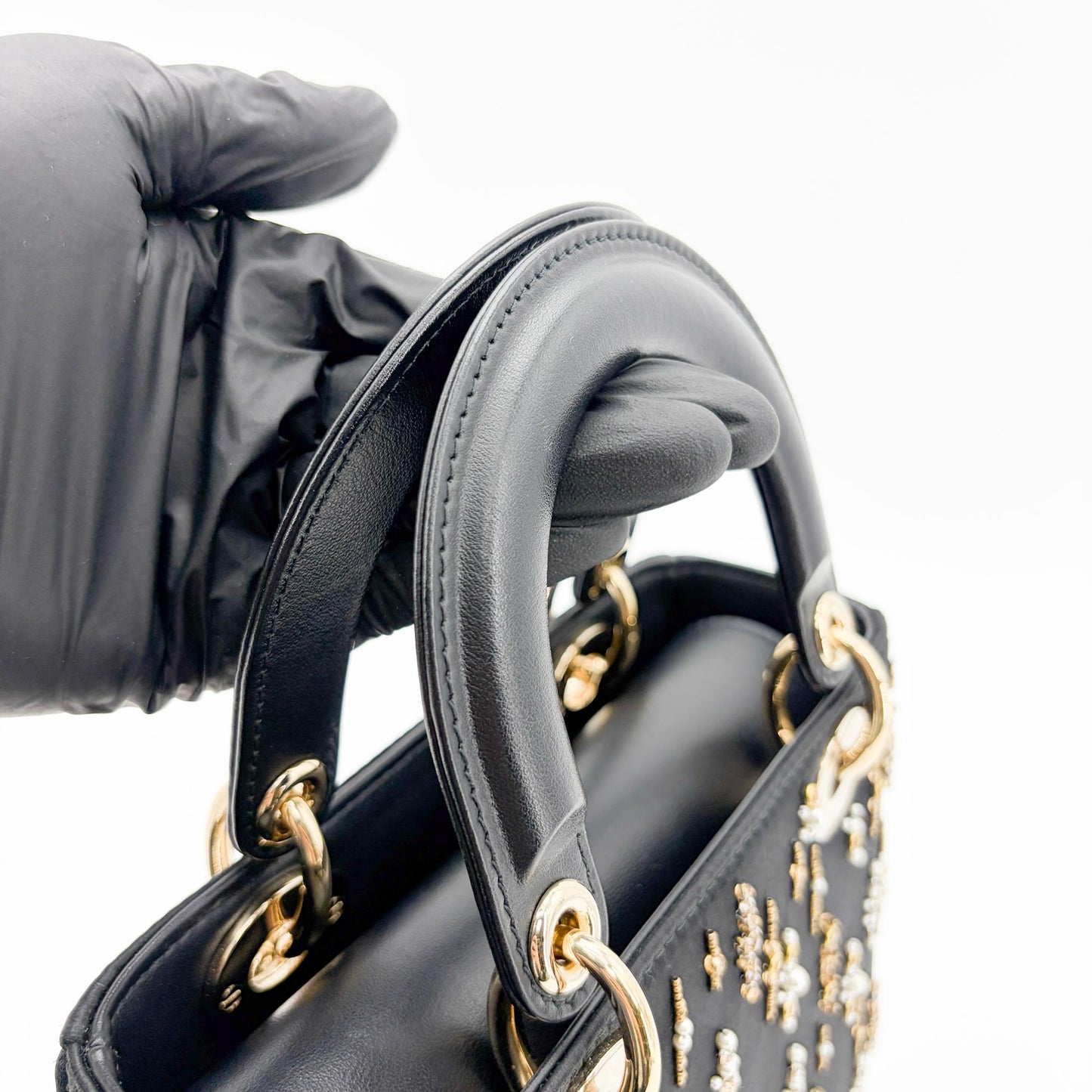 Dior Mini Lady Dior Bag in black satin and bead embroidery