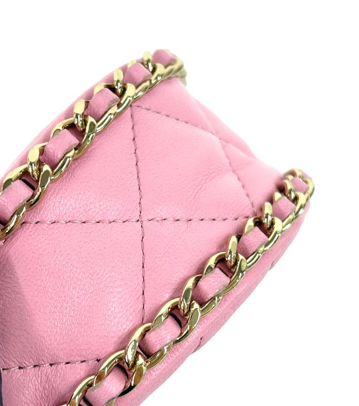 Chanel Pink Leather Mini Half Moon Crossbody Bag